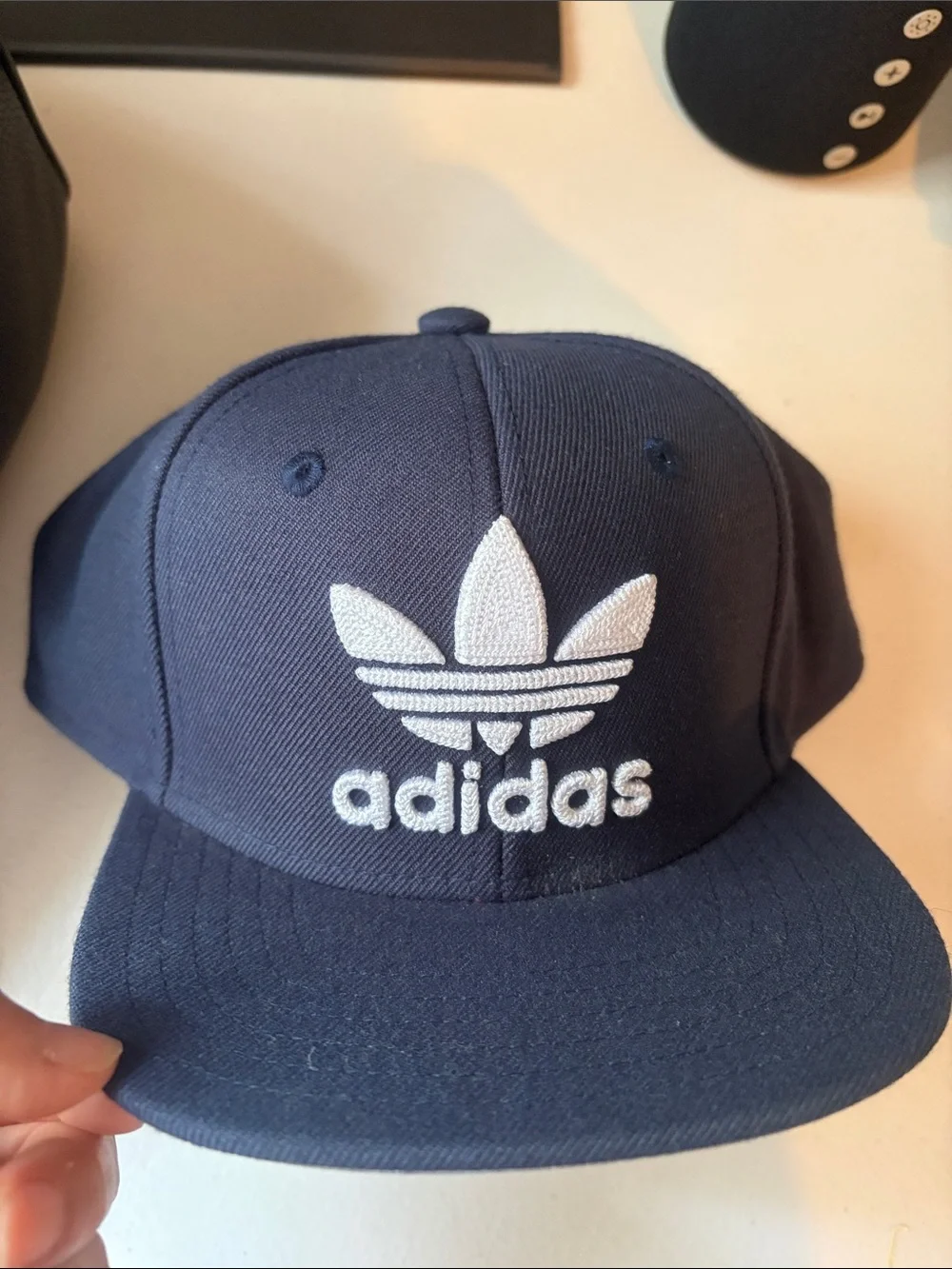 adidas Navy Blue and White Trefoil Snapback Cap youth